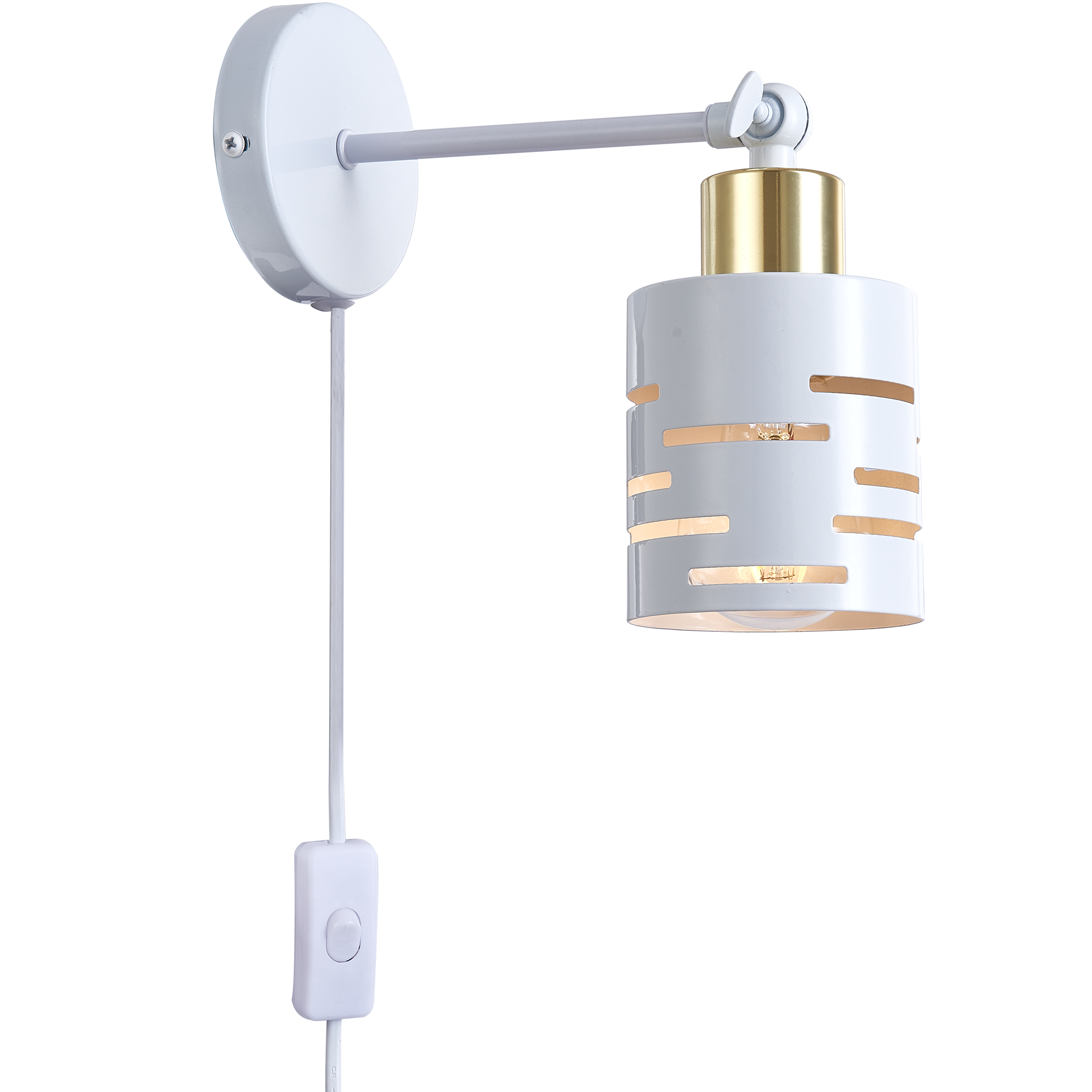 Kinkiet ścienny E27 LED Elen IP20 ruchomy biały zloty z wtyczką i włącznikiem lampa MasterLED