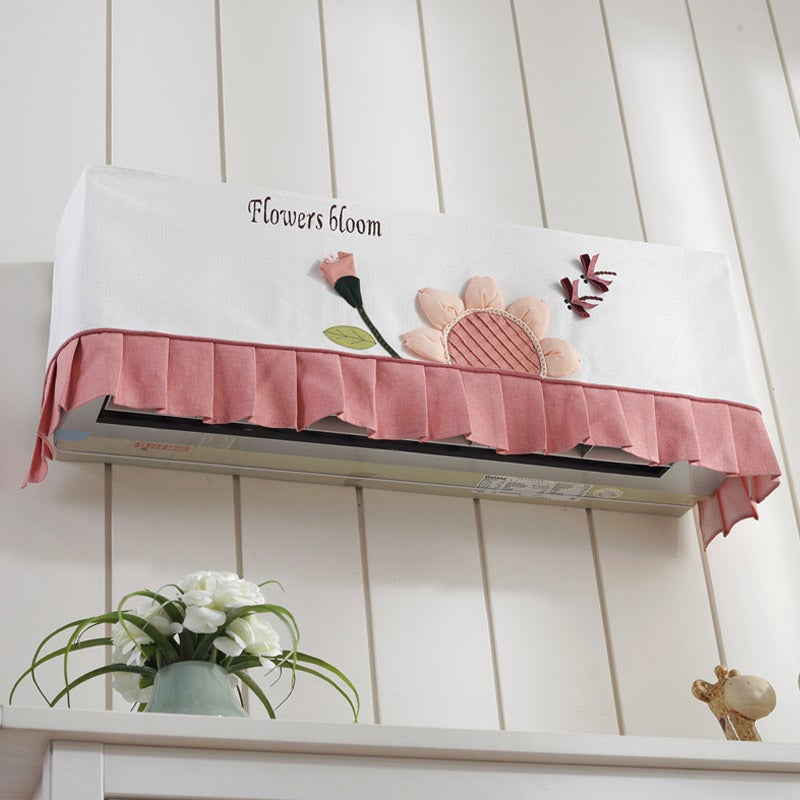 Wiszący pokrowiec na klimatyzator z motywem świeżych i uroczych liści lotosu i kwiatów, pyłoszczelny zestaw do sypialni, 90 * 21 * 31 cm (różowy)