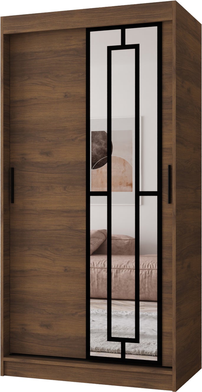 Szafa przesuwna z lustrem MODENA 100 x 62 x 200 orzech + u. czarny