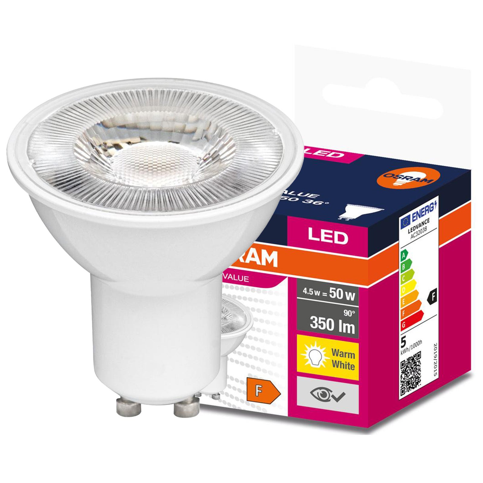 Żarówka LED PAR16 Reflektor GU10 4.5 W = 50 W 350 lm 2700K Ciepła biel 36st VALUE Osram