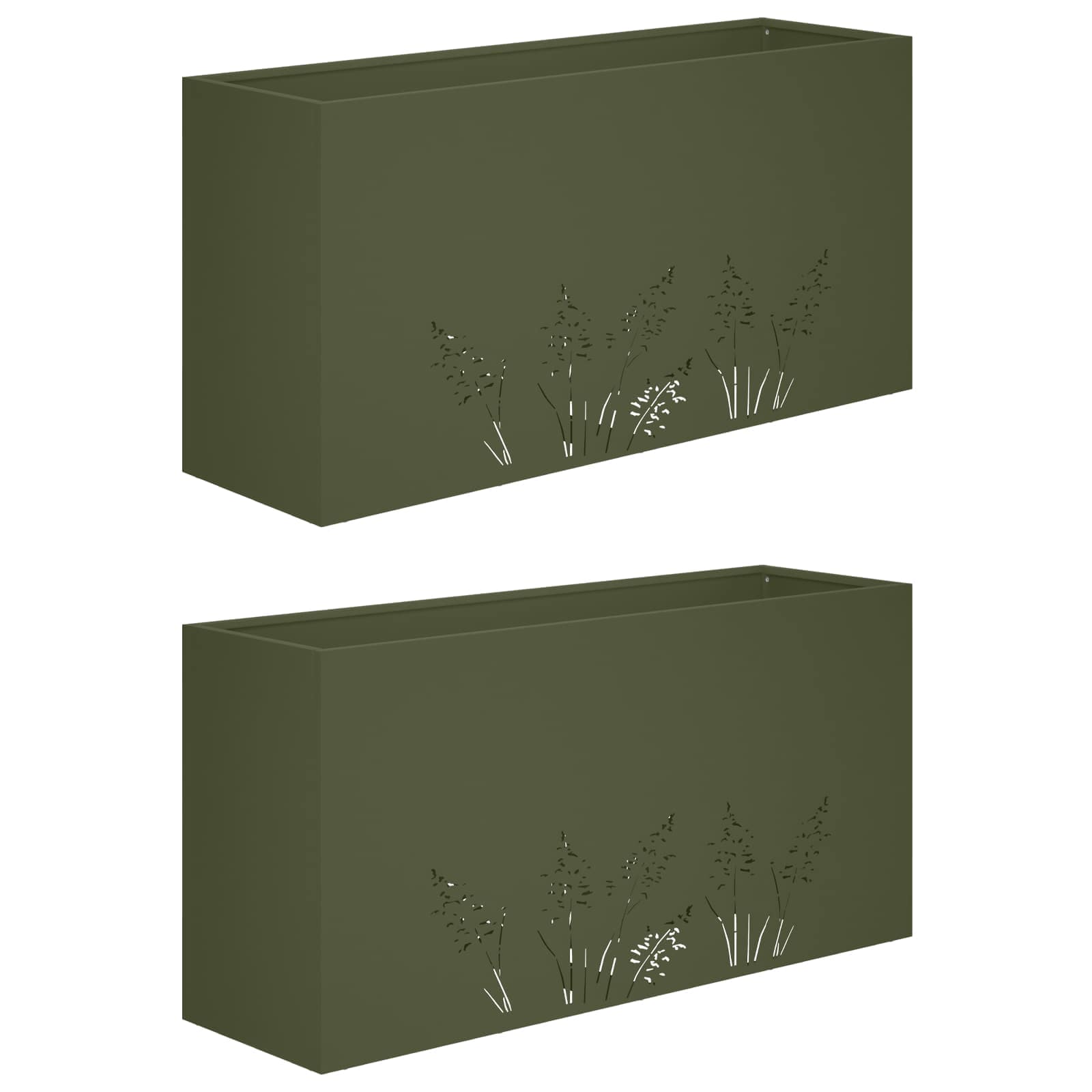 2x Donica Ogrodowa Stalowa 100x30x49 cm Oliwkowa na Taras na Balkon