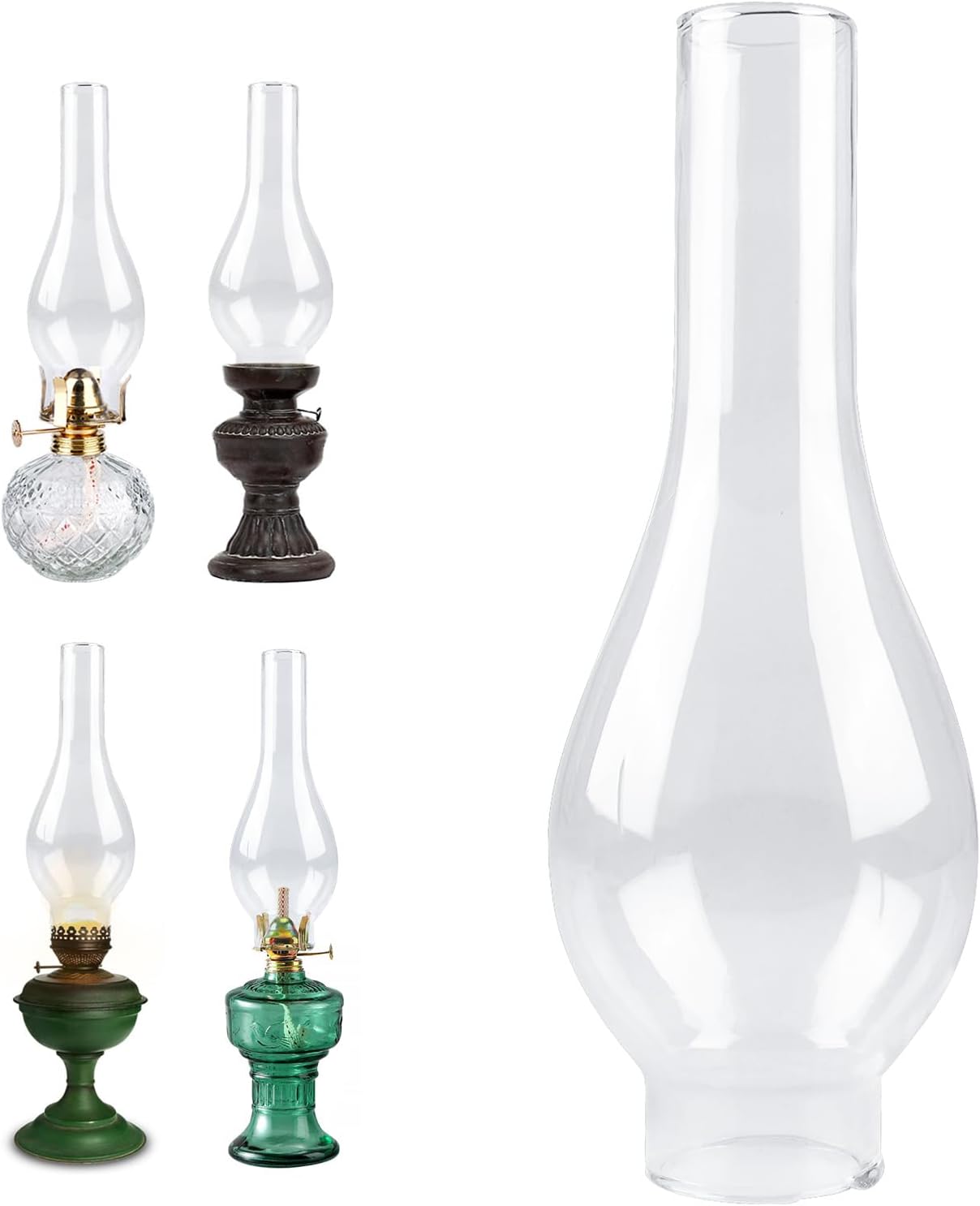 Szklany klosz do lampy naftowej, kominek do lampy naftowej, szkło zamienne do lampy naftowej w stylu vintage, podstawa 5 cm, wysokość 24 cm