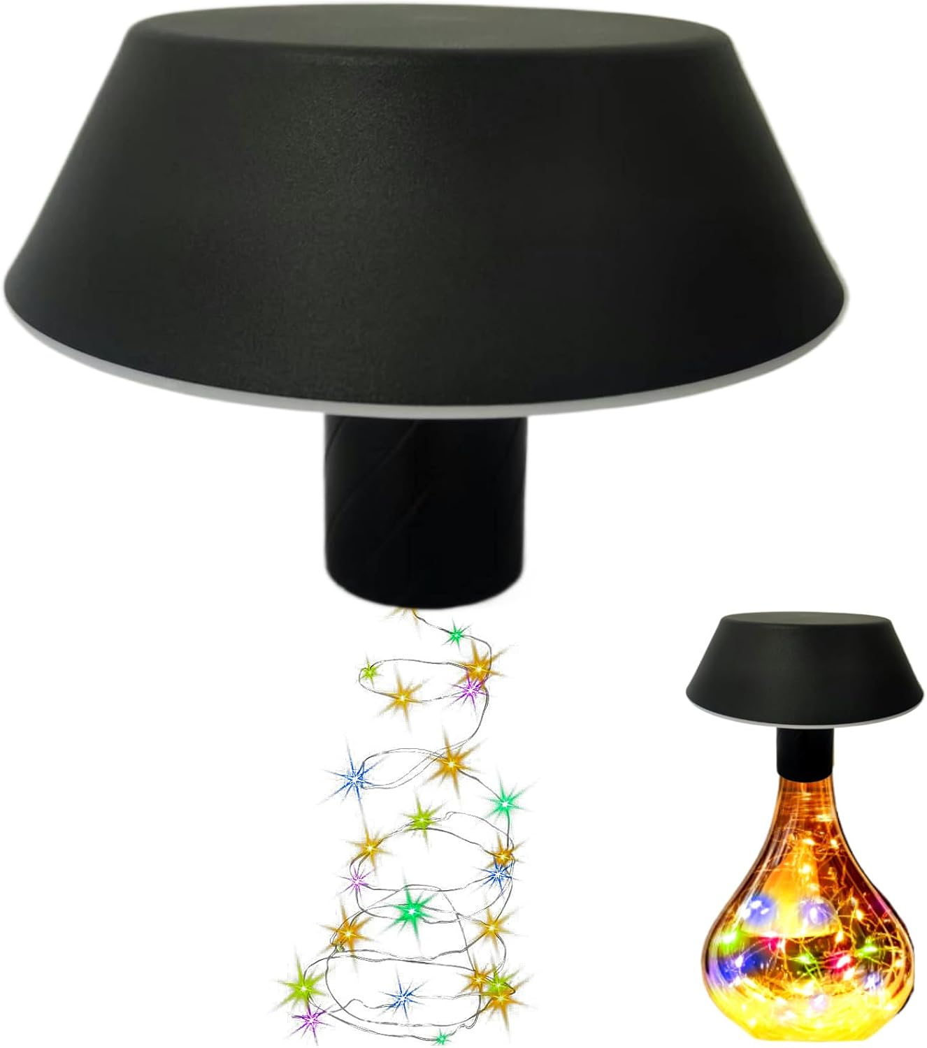 (Czarna) Bezprzewodowa lampa butelkowa, akumulatorowa bezprzewodowa lampa stołowa, dotykowa ściemnialna lampa stołowa z lampkami choinkowymi do domu,