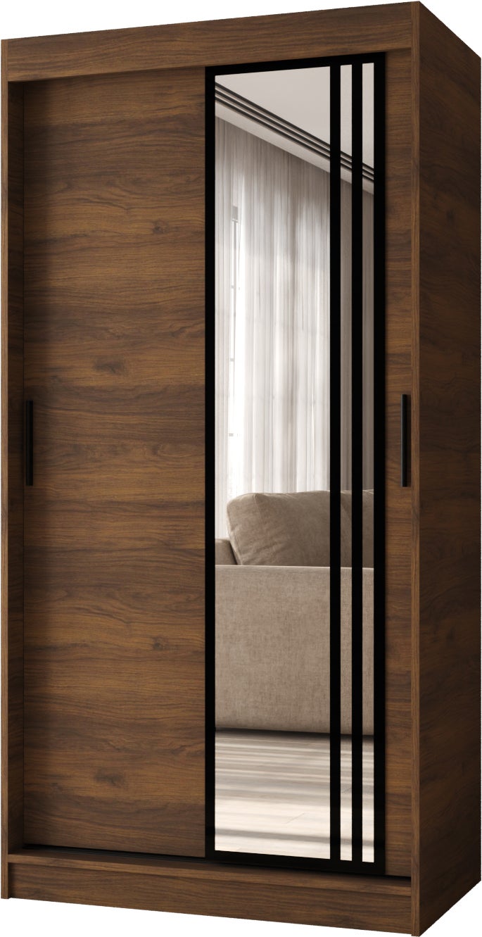 Szafa przesuwna z lustrem GLOSSY 100 x 62 x 200 orzech + u. czarny