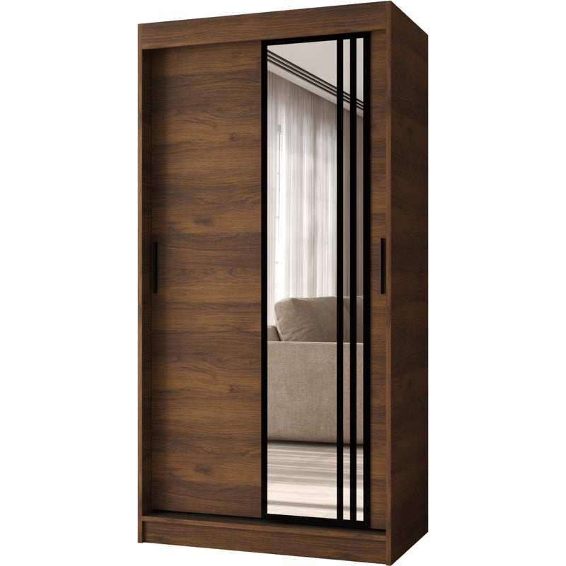 Szafa przesuwna z lustrem GLOSSY 100 x 62 x 200 orzech + u. czarny