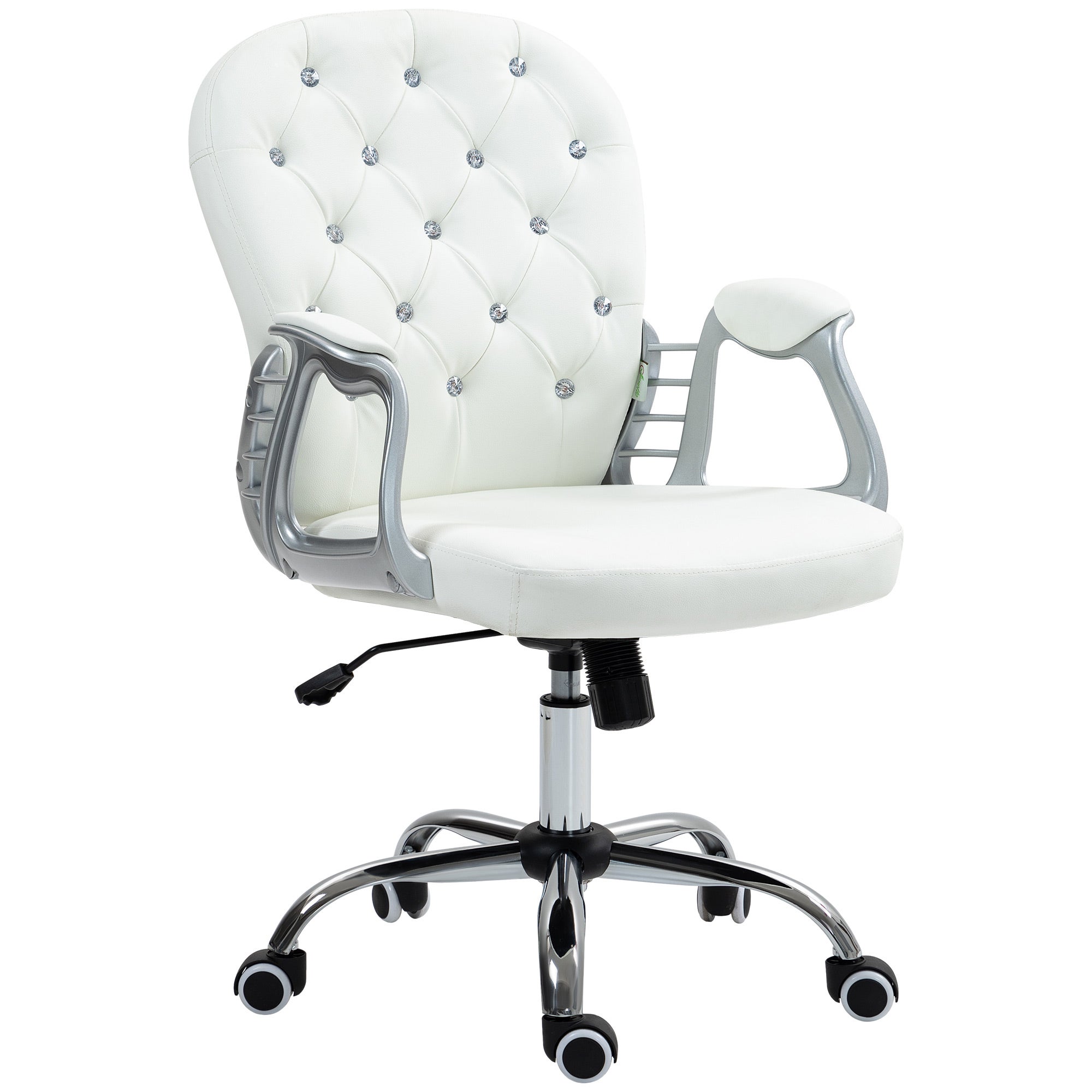 Ergonomiczny fotel biurowy z podłokietnikami i wyściełanym oparciem, biały.