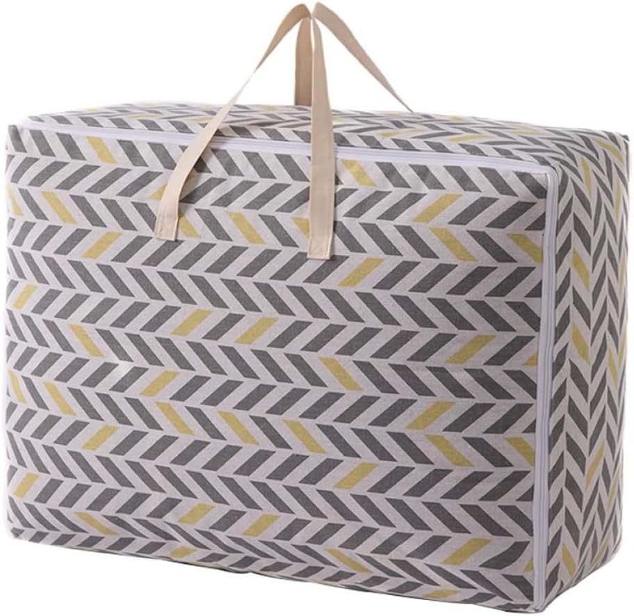 Gruba pikowana torba do przechowywania kołdry 60x45x30 cm z bawełny i lnu, duża pojemność, kieszeń na ubrania