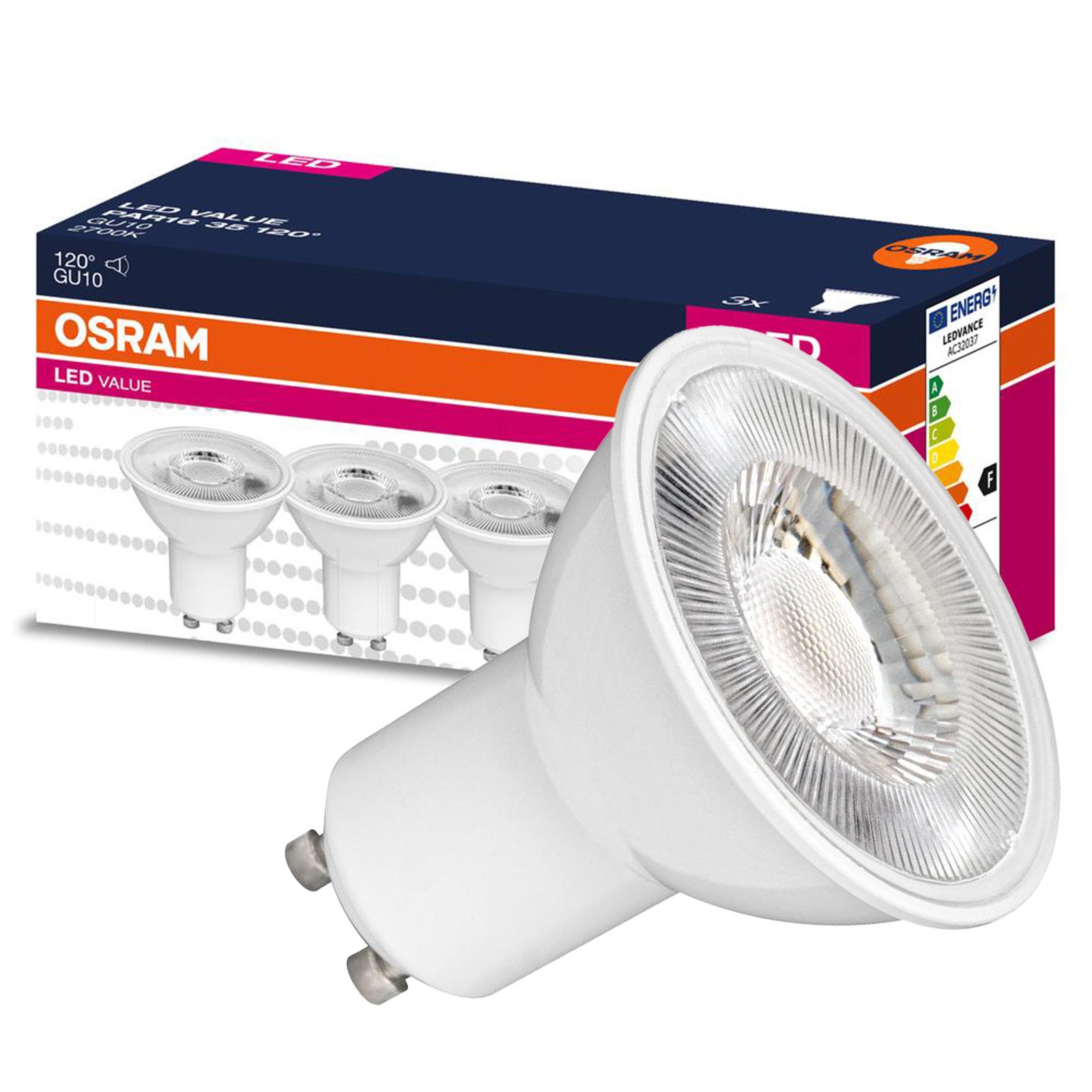 3x Żarówka LED PAR16 Reflektor GU10 2.8 W = 25 W 230 lm 2700K Ciepła biel 120st VALUE Osram