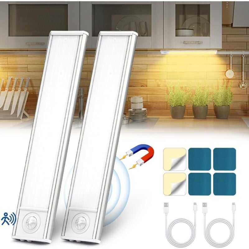 Lampa kuchenna LED podszafkowa (20 cm) – ładowana przez USB, magnetyczna, z czujnikiem ruchu, 6000 K, 2 sztuki
