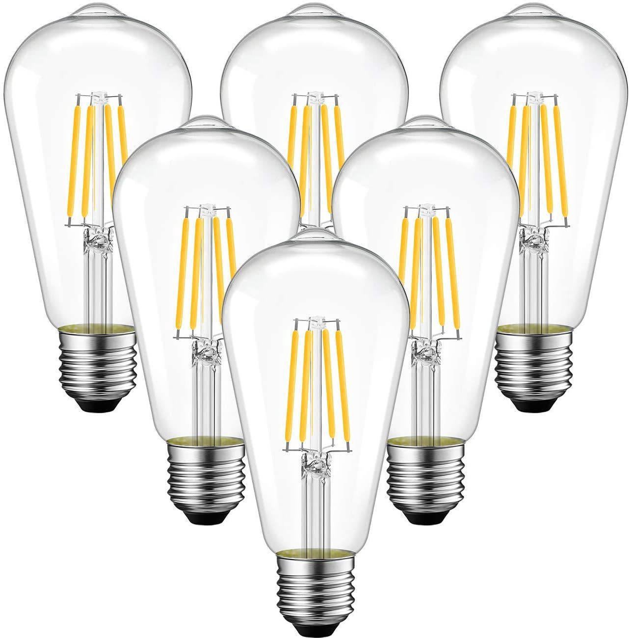 [6 szt.] żarówka LED E27 4W z żarnikiem, przezroczysta, ciepłe światło (3000K)