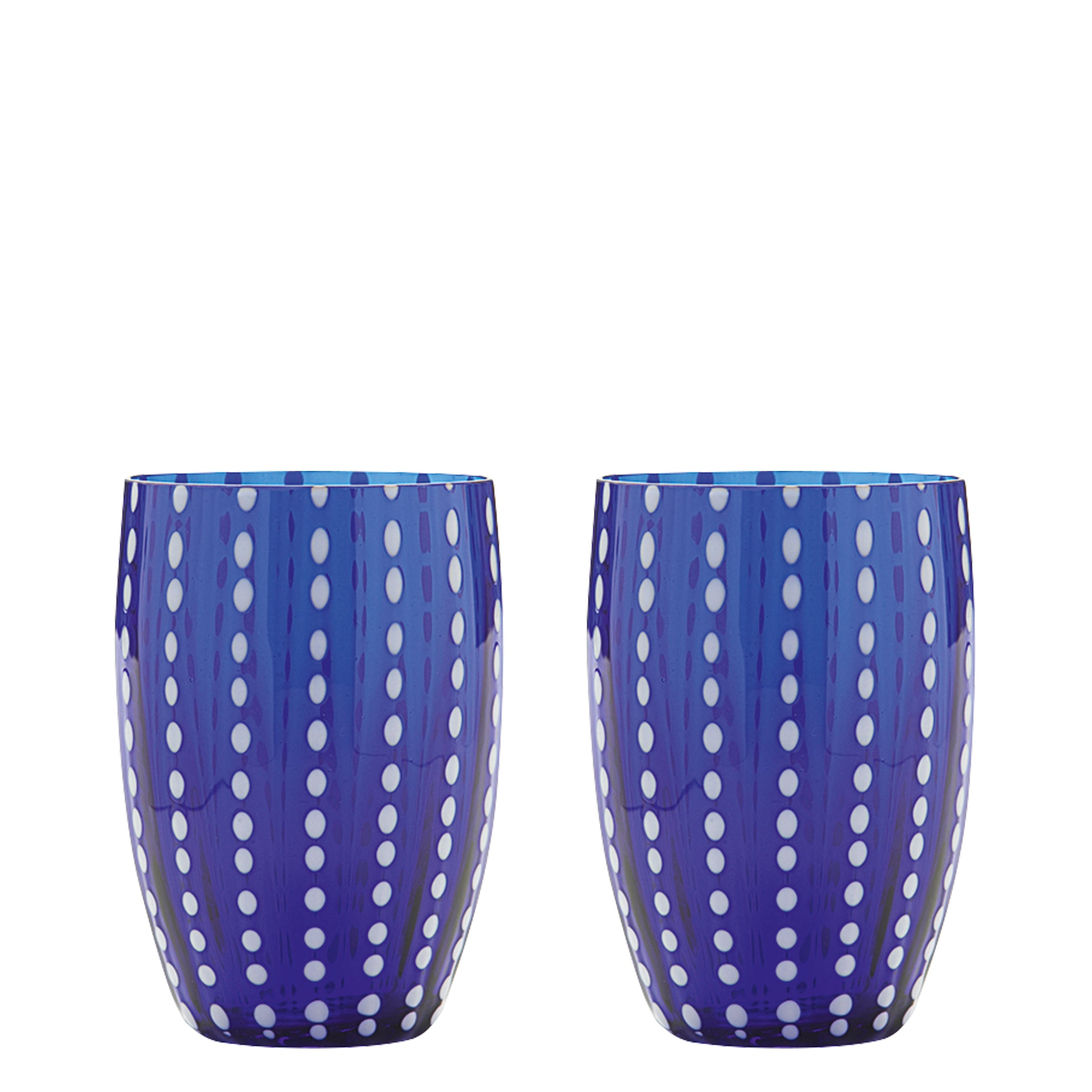Zafferano Perle Blue Glass - szkło kolorowe dmuchane ustami, 32 cl, ręcznie robione - zestaw 2 kieliszków do wody lub koktajli