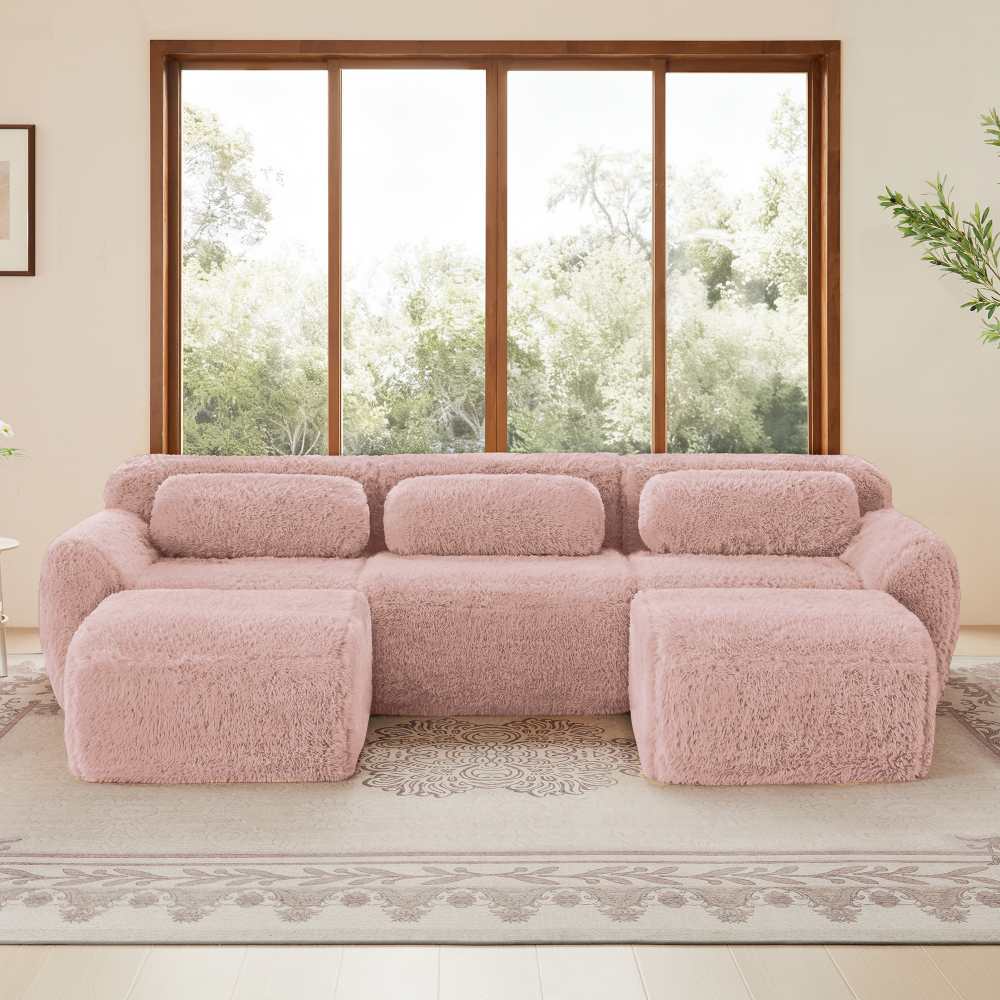 Modułowa sofa w kształcie litery U, miękka tkanina, nie wymaga montażu, antypoślizgowa podstawa, z poduszkami
