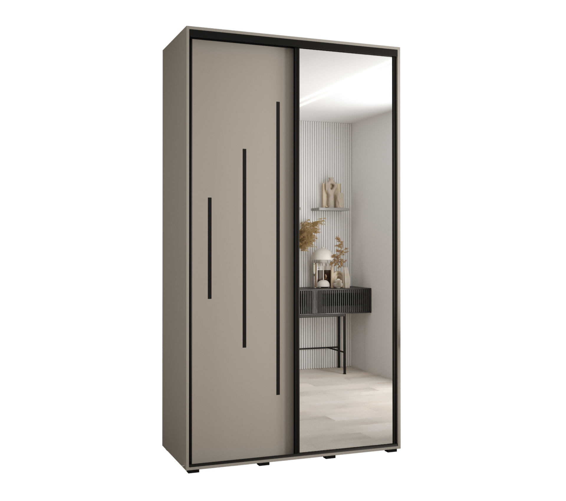 Szafa przesuwna z lustrem wysoka Dakota 13 140 x 60 x 235,2 cm kaszmir + u. czarny - Abiks Meble