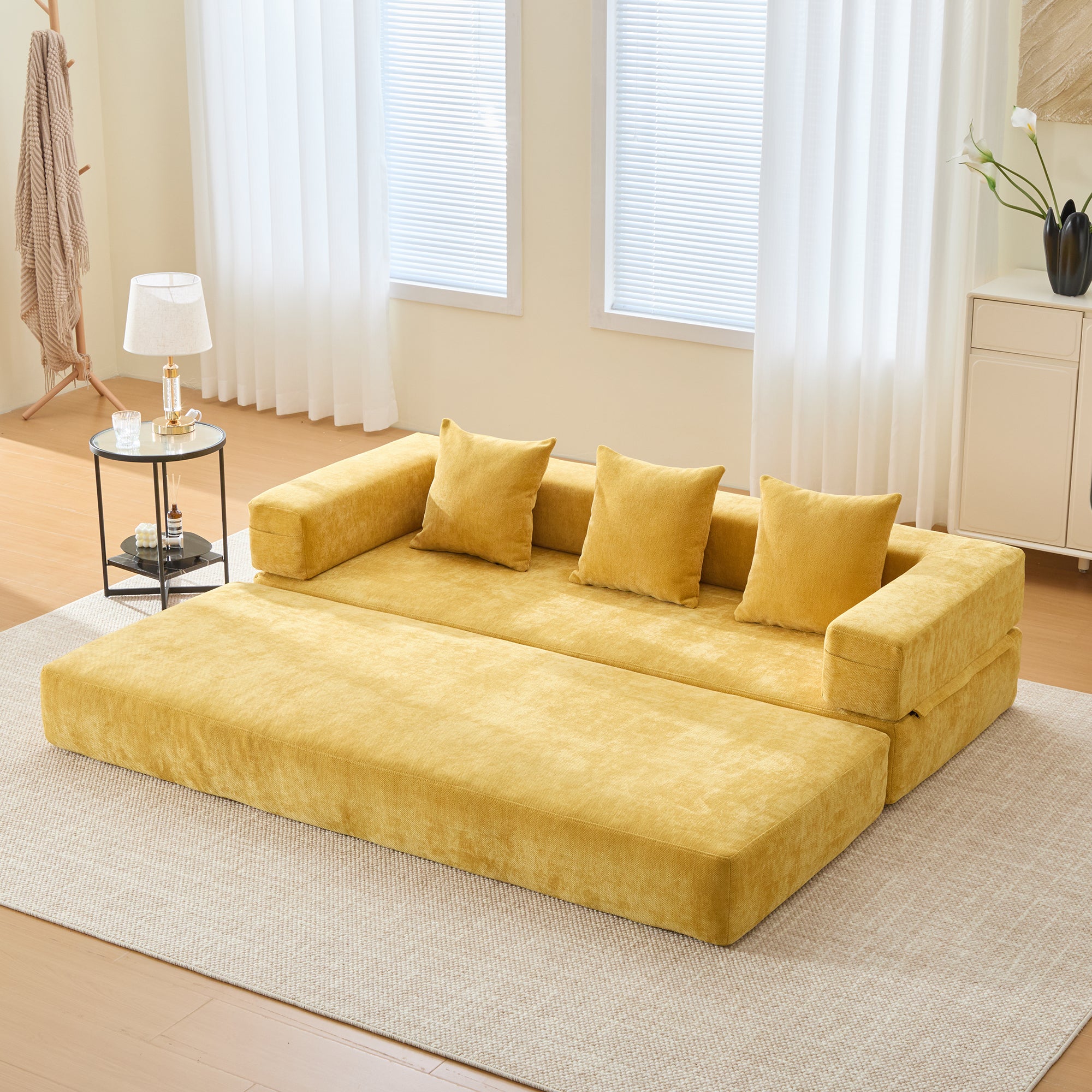 Sofa Modułowa Szenilowa, Miękka Sofa Blokowa z Kieszeniami Bocznymi, Antypoślizgowa Podstawa do Salonu i Pokoju Zabaw