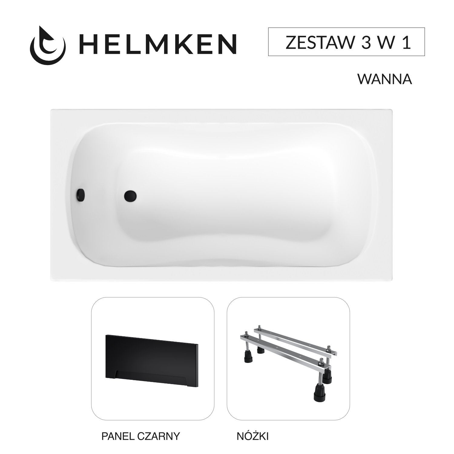 Wanna akrylowa Helmken Edelva 130 х 70 + Panel czarny + Nóżki / 23094001
