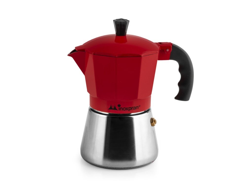 Cafeteira Inoxpran de alumÃnio com 3 xÃcaras e caldeira de aÃ§o inoxidÃ¡vel, vermelha