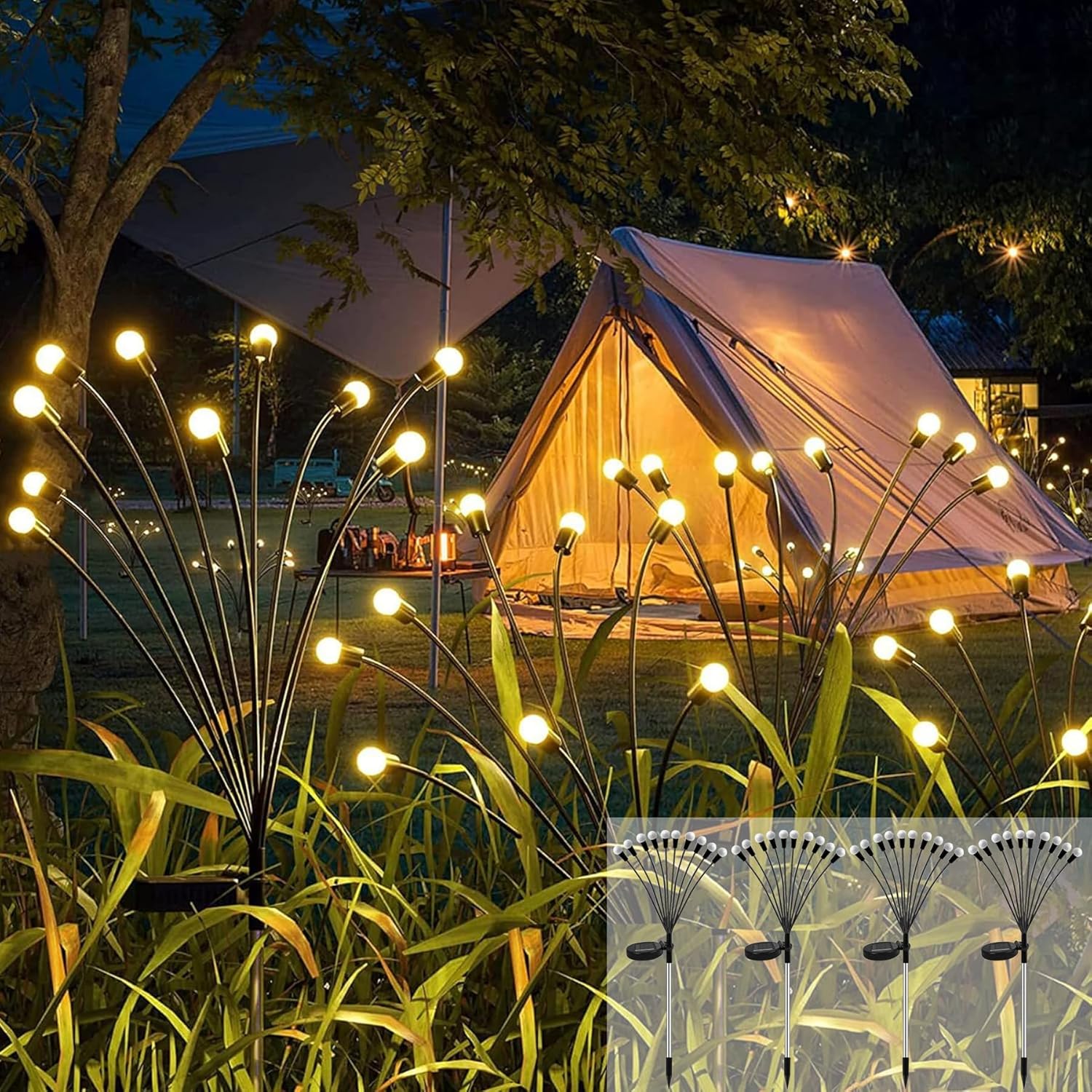 Solarna lampa Firefly Zewnętrzna lampa solarna Wodoodporna na zewnątrz do ogrodu patio podwórka dekoracyjnego balkonu ciepła biel