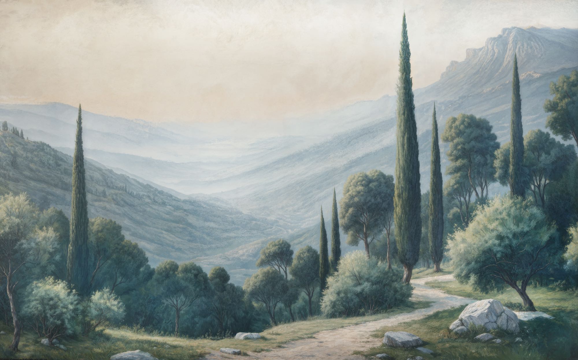 Fototapeta włoski krajobraz niebieskozielony - 250 x 400 cm - KOMAR
