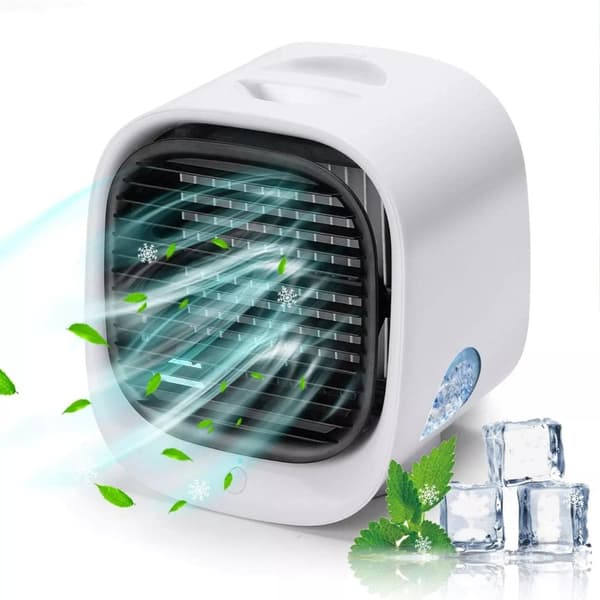 Osobisty klimatyzator, mini cichy wentylator biurkowy, trzy prędkości, zbiornik na wodę 300 ml (biały)