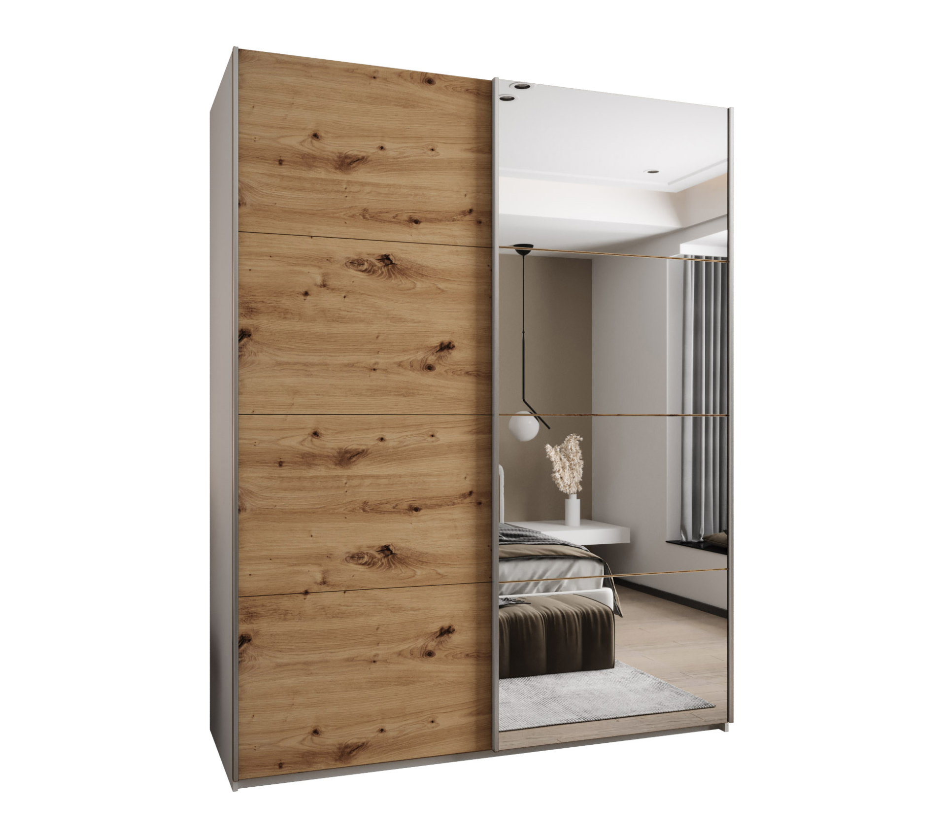 Szafa przesuwna wysoka Lux 3 190 x 64 x 245,5 cm biały + artisan + u. srebrny - Abiks Meble