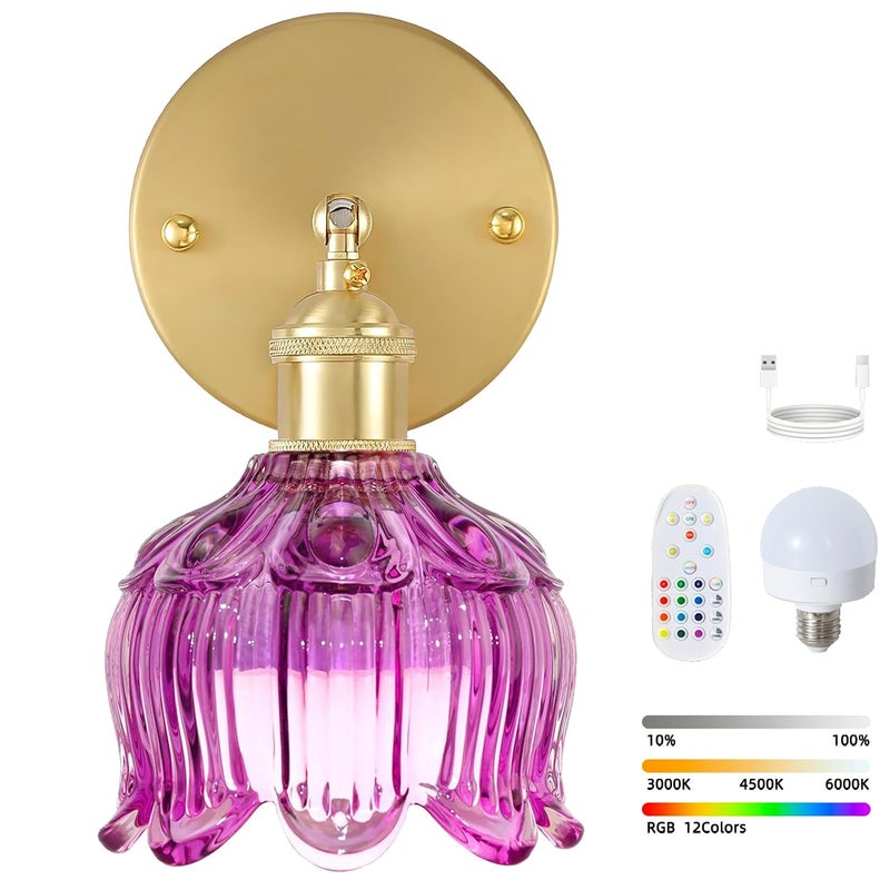 Bezprzewodowa lampa ścienna LED z pilotem, ładowana lampka nocna, ściemnialna, zmiana koloru RGB, 3000K-6000K, z żarówką