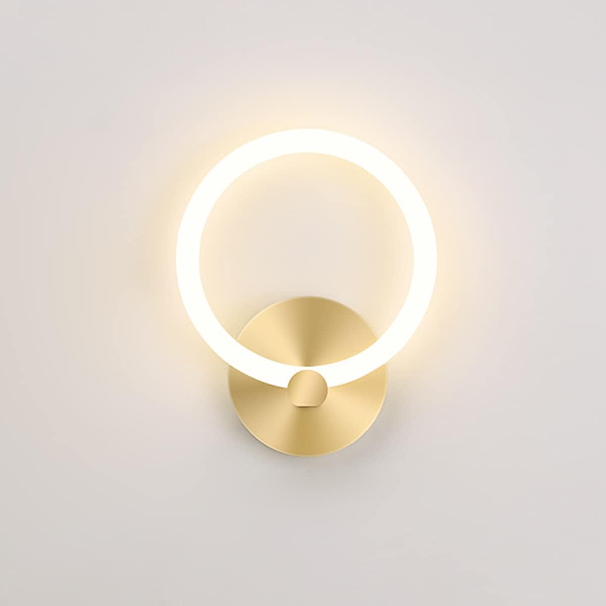 Lampa ścienna LED wewnętrzna, nowoczesna lampa nocna okrągła 19cm, żelazo, złoty, ciepły biały