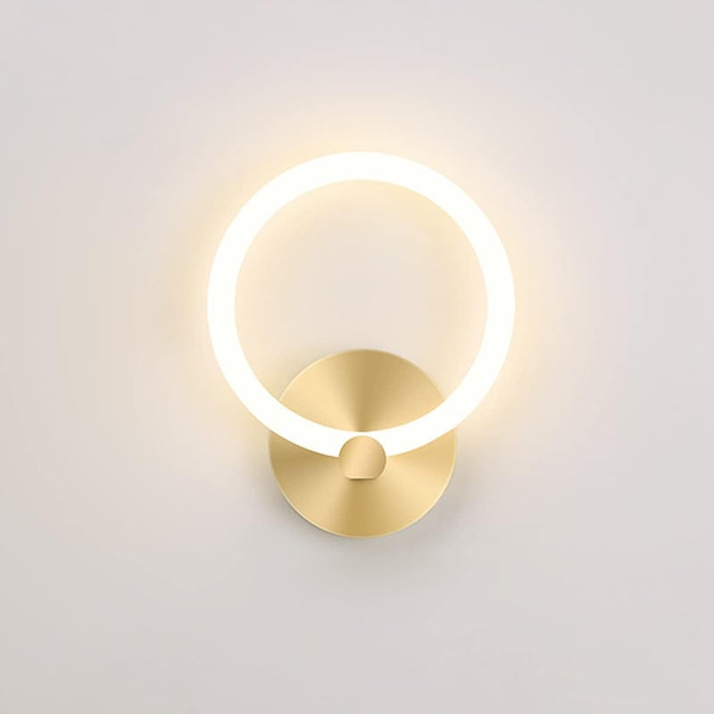 Lampa ścienna LED wewnętrzna, nowoczesna lampa nocna okrągła 19cm, żelazo, złoty, ciepły biały