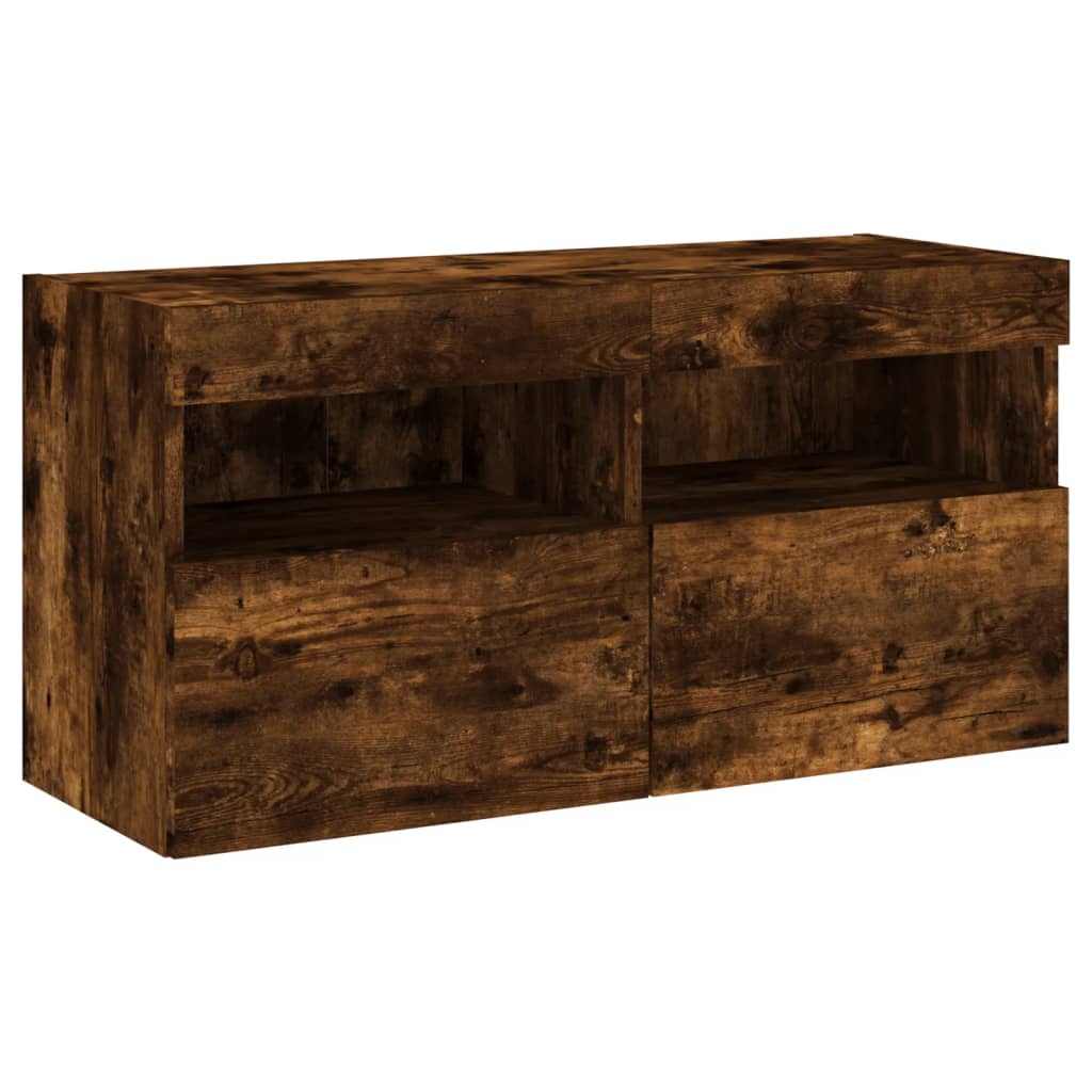 Ścienna szafka TV z LED, przydymiony dąb, 80x30x40 cm