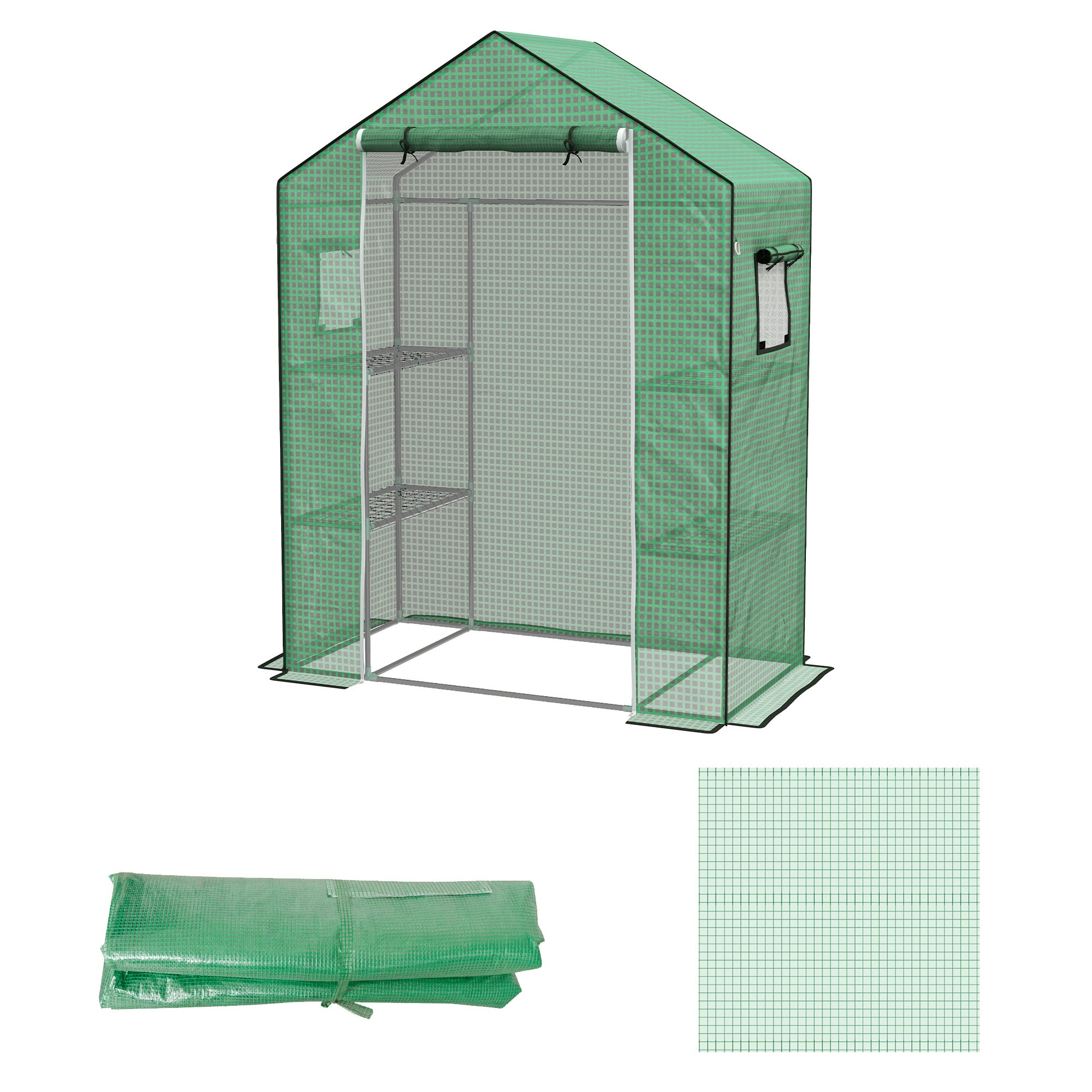 Pokrowiec zapasowy do szklarni ogrodowej 140 x 73 x 190 cm z oknem i drzwiami odpornymi na promieniowanie UV do ogrodu - Zielony