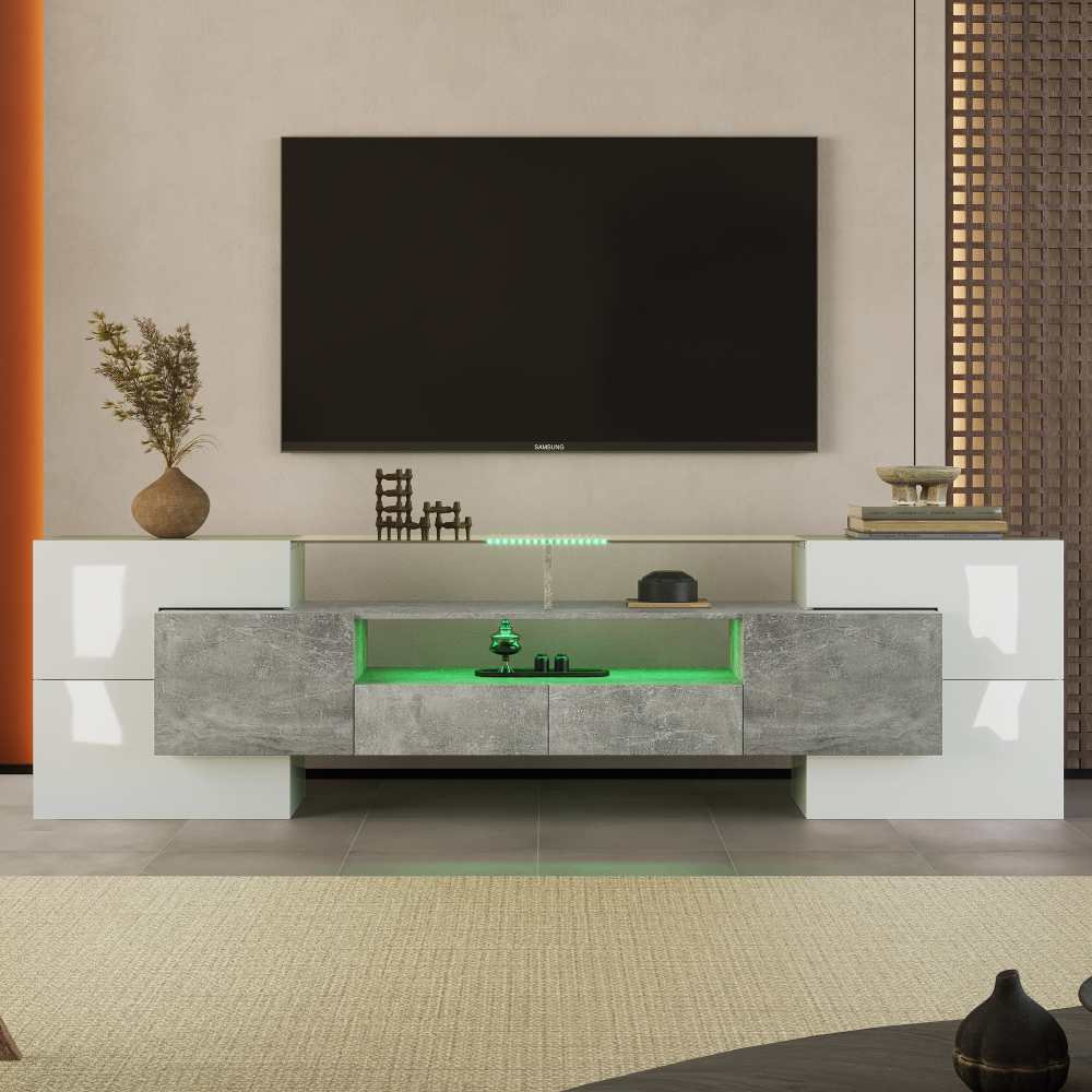 Nowoczesna szafka RTV z oświetleniem LED, 200 cm, duża przestrzeń do przechowywania, idealna do salonu