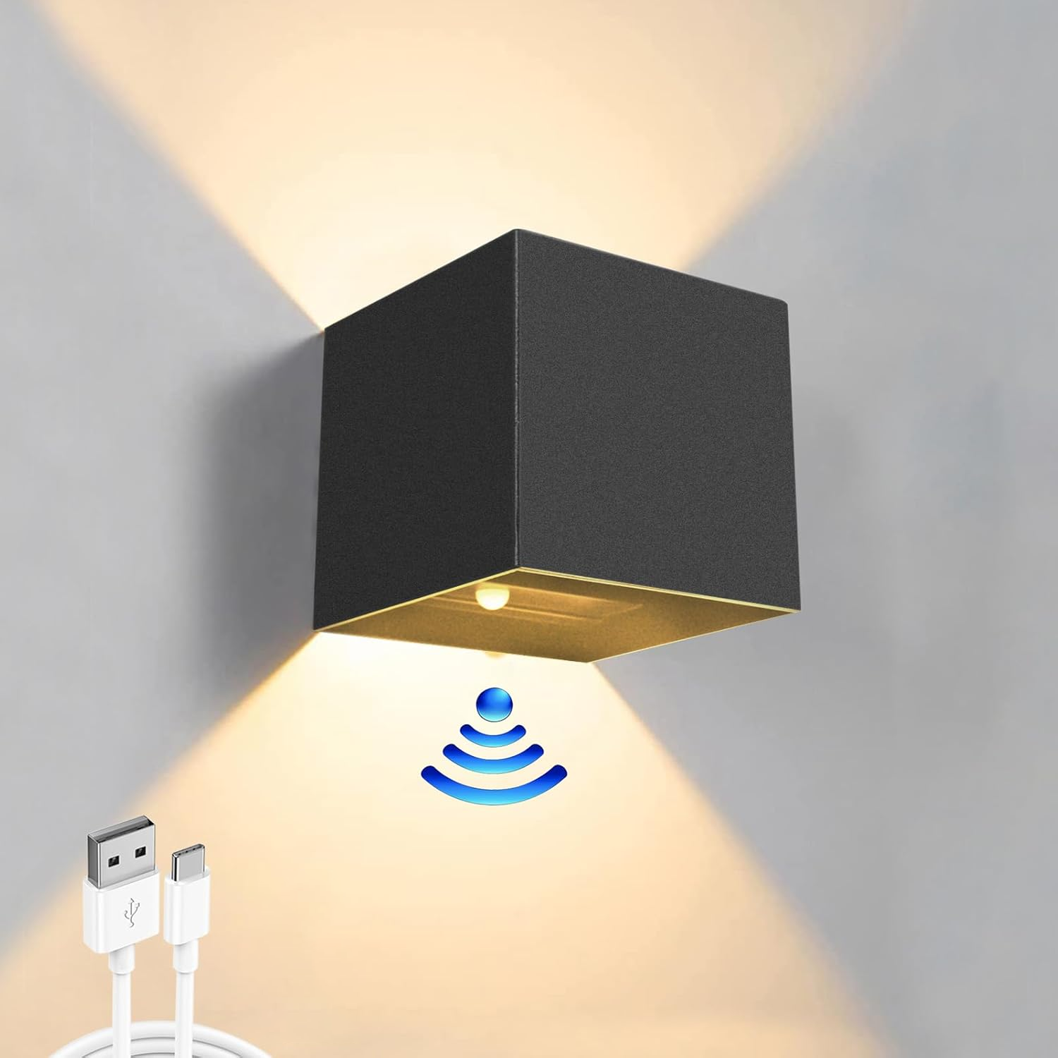Ładowalna lampa ścienna USB z czujnikiem ruchu, bezprzewodowa lampa magnetyczna, regulowany kąt świecenia, 2 tryby oświetlenia, 4000 mAh