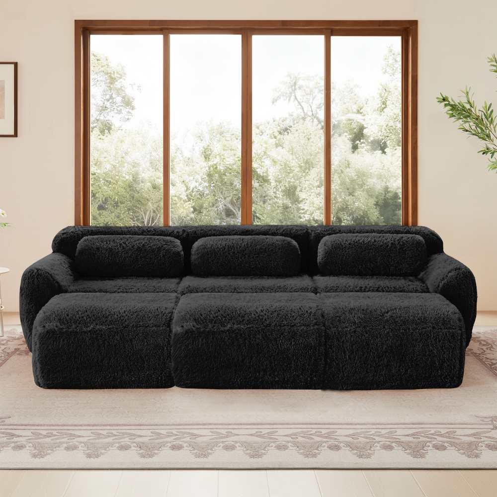 Modułowa sofa Cloud 3-osobowa bez oparcia z pufami, ultramiękka pluszowa tkanina, wygodna i przestronna do salonu