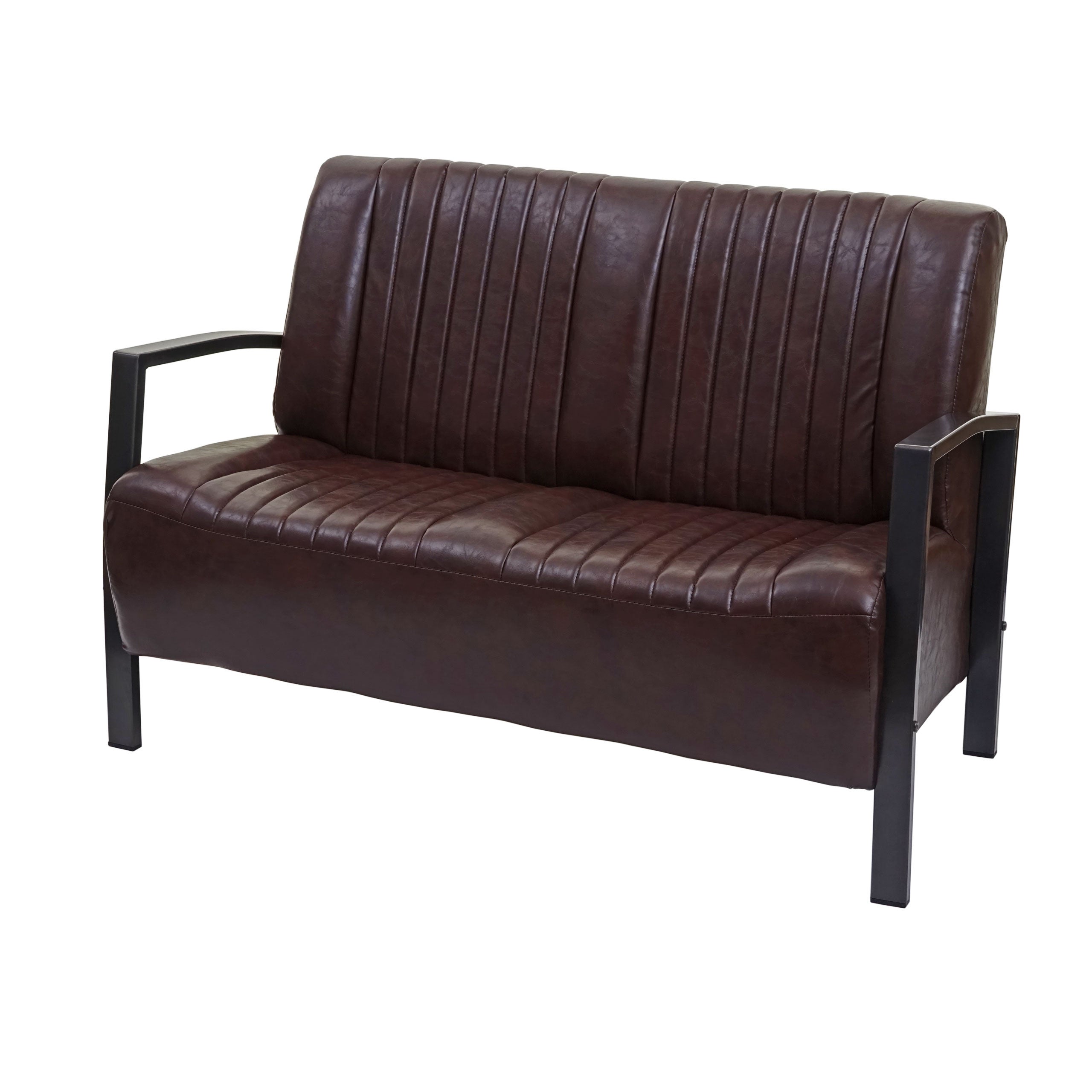 Sofa dwuosobowa HWC-H10, kanapa dwuosobowa, metal, sztuczna skóra, styl industrialny ~ vintage brązowy