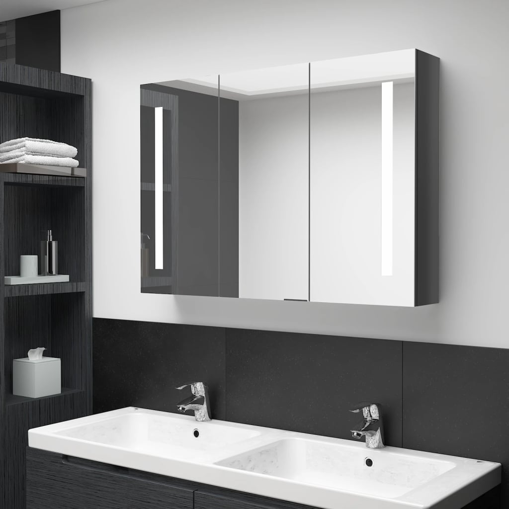 Szafka łazienkowa z lustrem i LED, 89x14x62 cm, lśniąca szarość vidaXL