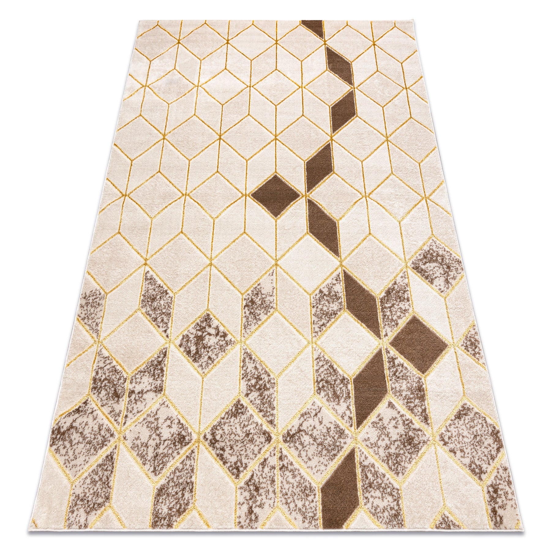 Dywan MEFE nowoczesny B400 Kostka, geometryczny 3D - Strukturalny, dwa poziomy runa krem / beż 140x190 cm