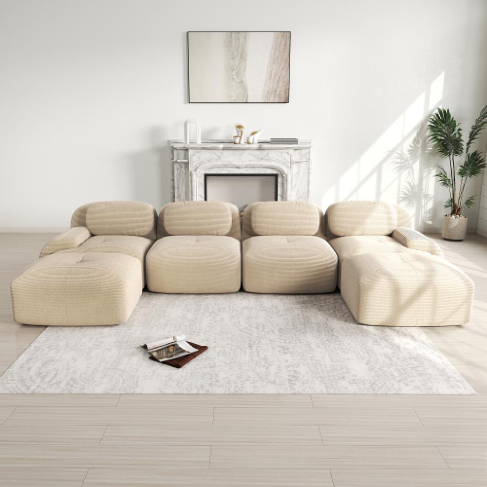Sofa 4-osobowa z miękkiego sztruksu, bezramowa, z wypełnieniem 32D, ergonomiczna, przyjazna dla zwierząt, pakowana próżniowo, nie wymaga montażu