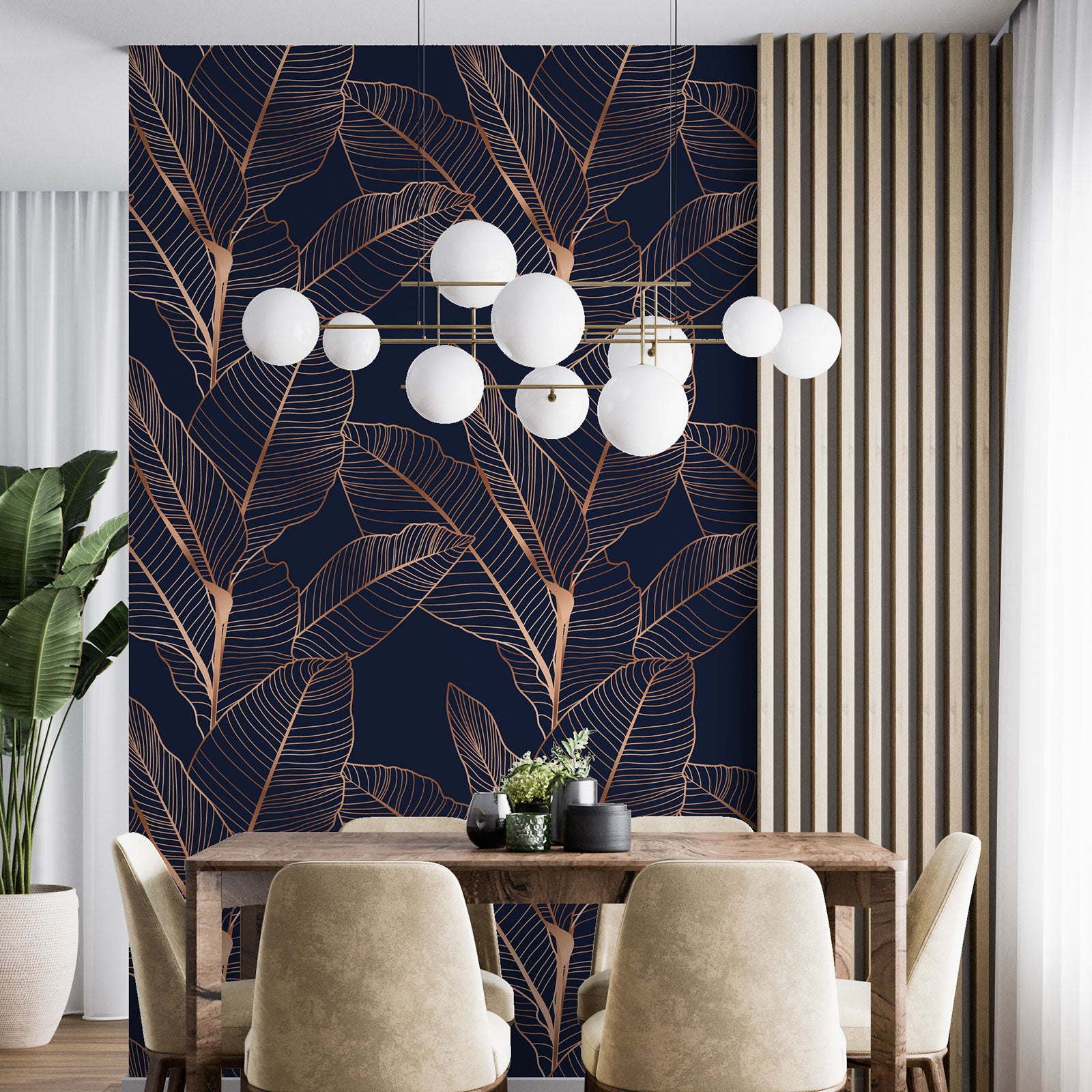 Dekoracyjna tapeta flizelinowa - Wzór botaniczny - Papier Standard 130 g, 5 brytów 60x260 cm - Powierzchnia: szer. 300 x wys. 260 cm