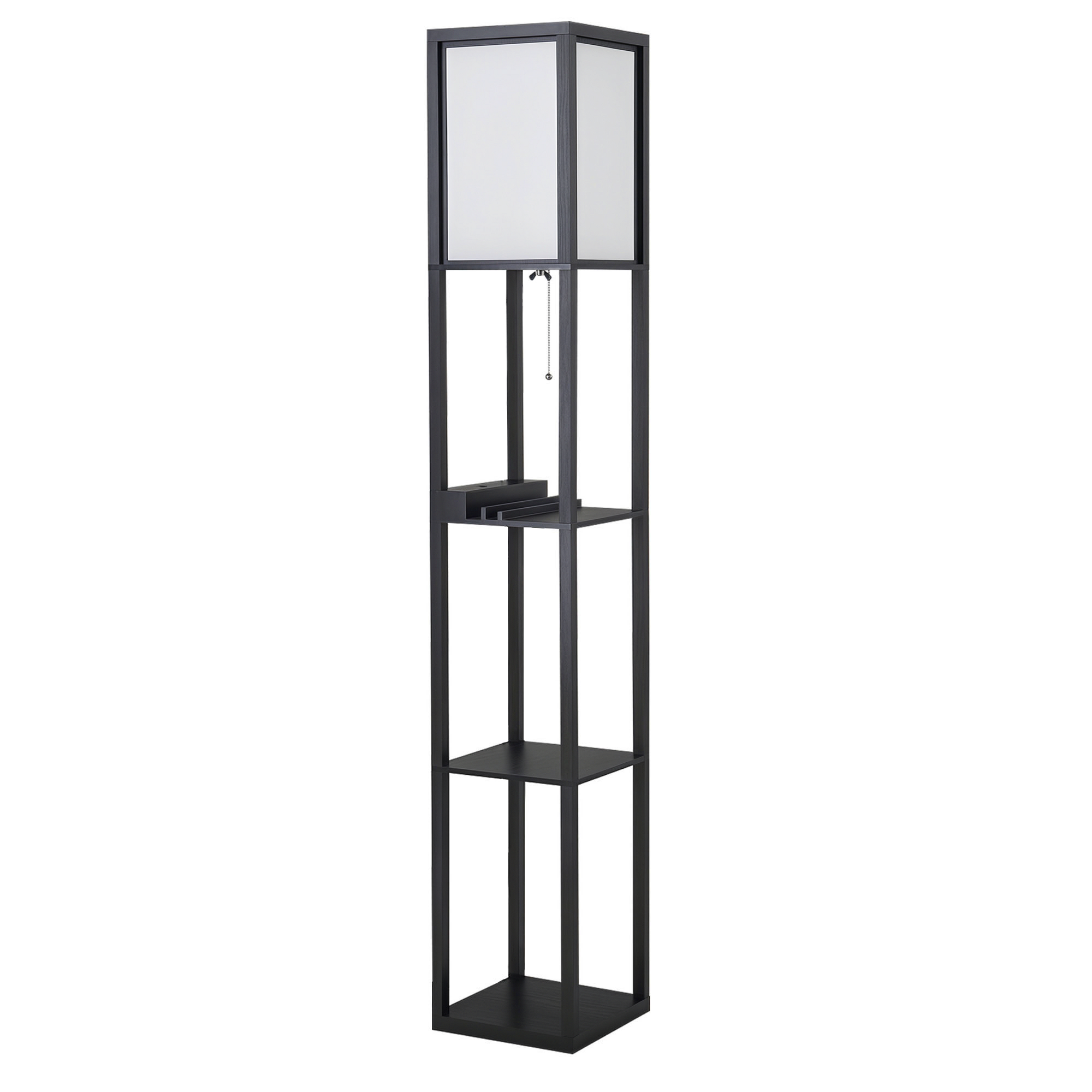 Nowoczesna lampa podłogowa, oświetlenie oszczędzające miejsce w pomieszczeniu z półkami do salonu, bawełna, MDF 26 x 26 x 160 cm, czarno-biała