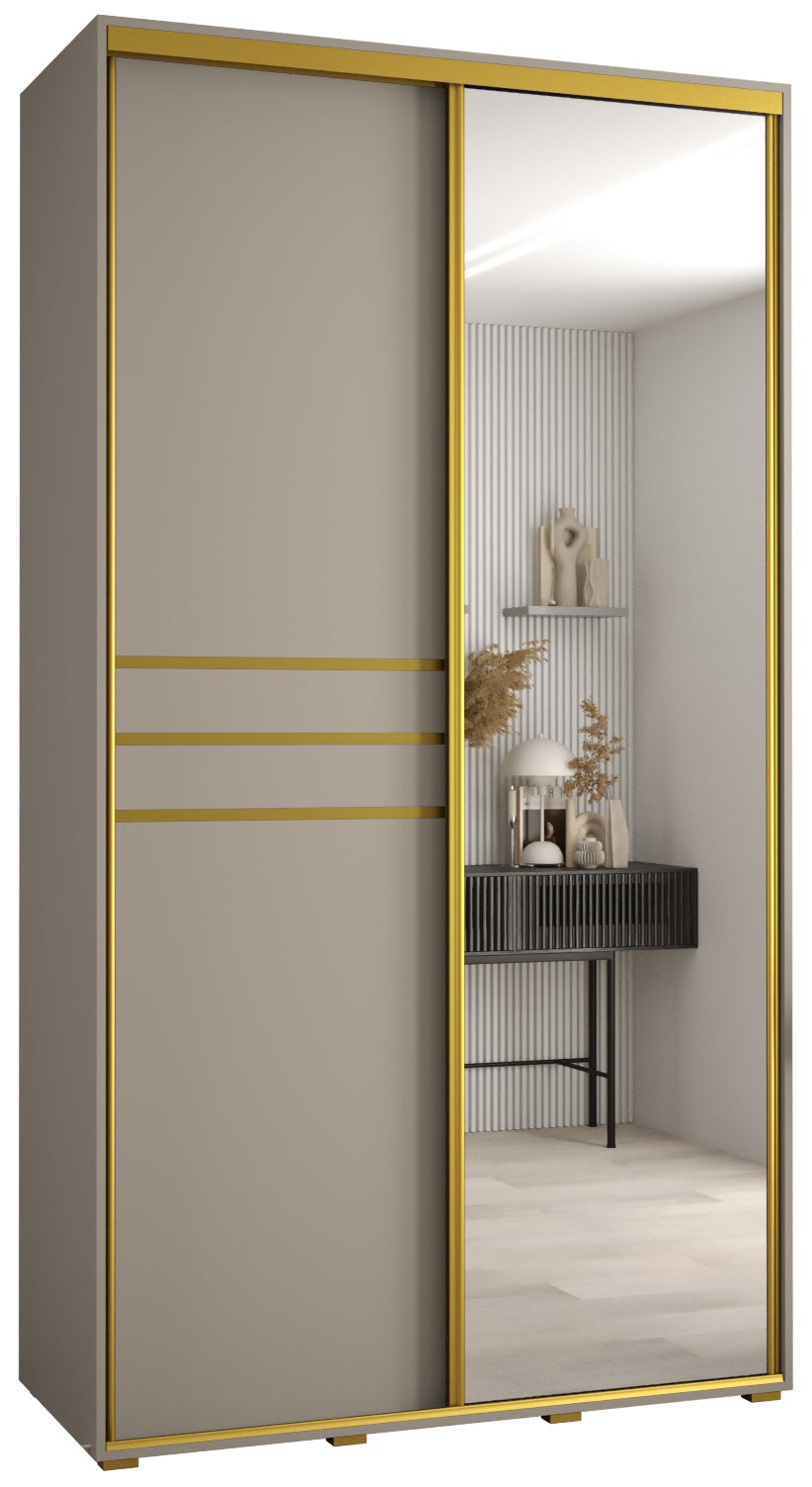 Szafa przesuwna z lustrem wysoka Dakota 11 130 x 45 x 235,2 cm kaszmir + u. Złoty - Abiks Meble