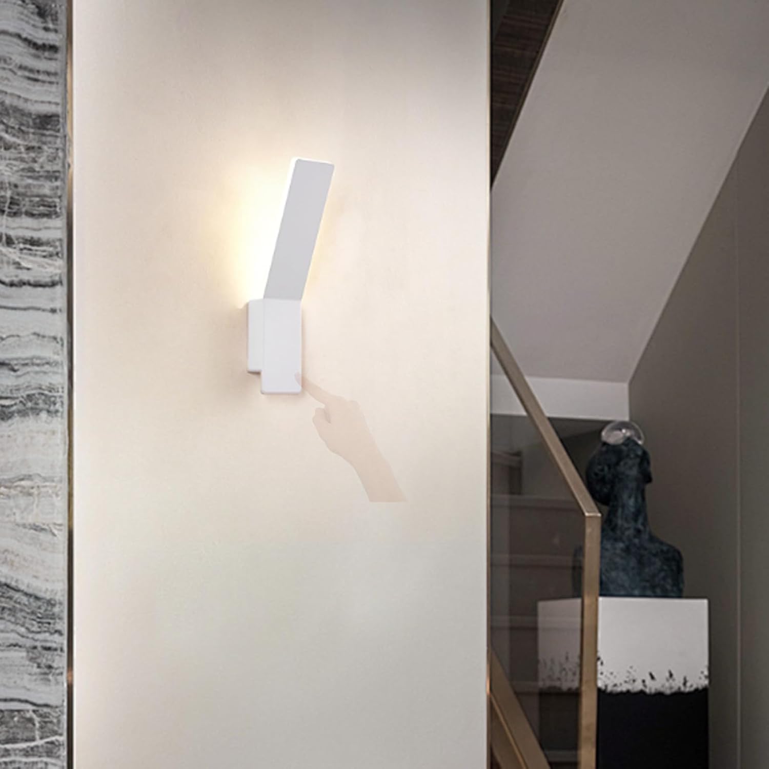 Kreatywna lampa ścienna LED z włącznikiem dotykowym, lampa ścienna do wnętrz, prosty geometryczny design, idealna do salonu (biały kwadrat)