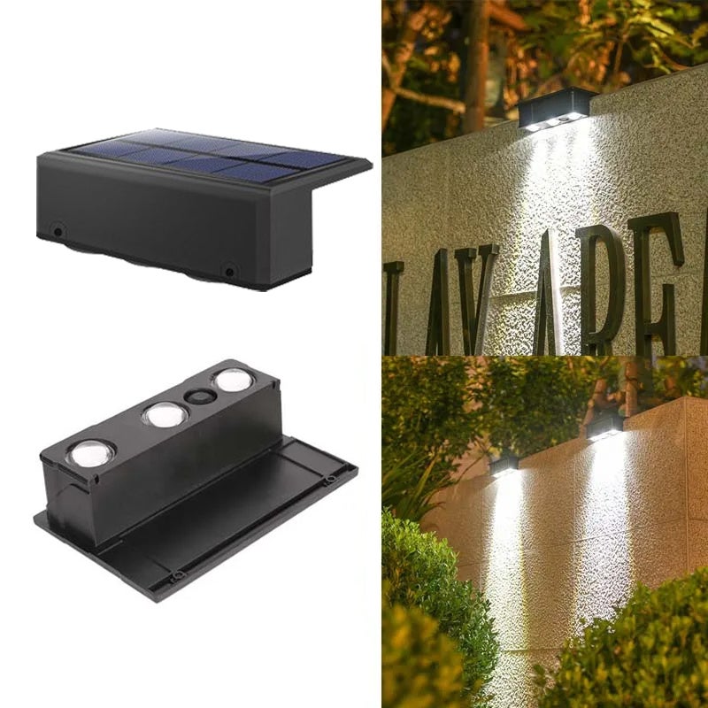 Zestaw 2 lamp solarnych do ogrodzenia z 3 diodami LED, lampy ścienne solarne, wodoodporne oświetlenie do balustrady, dekoracja podwórka, białe światło