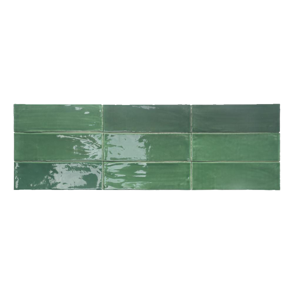 Kolekcja Tabarca Zielona 7,5x23 cm. Błyszcząca płytka z efektem Zellige.