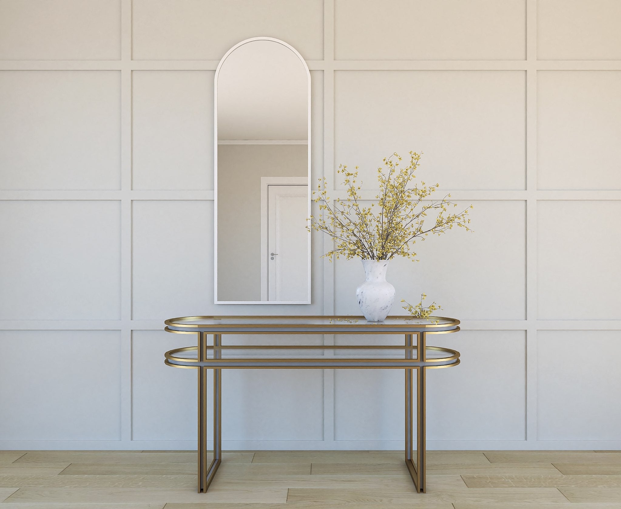 PORTAL LINE Lustro 140 × 50 cm w białej aluminiowej ramie