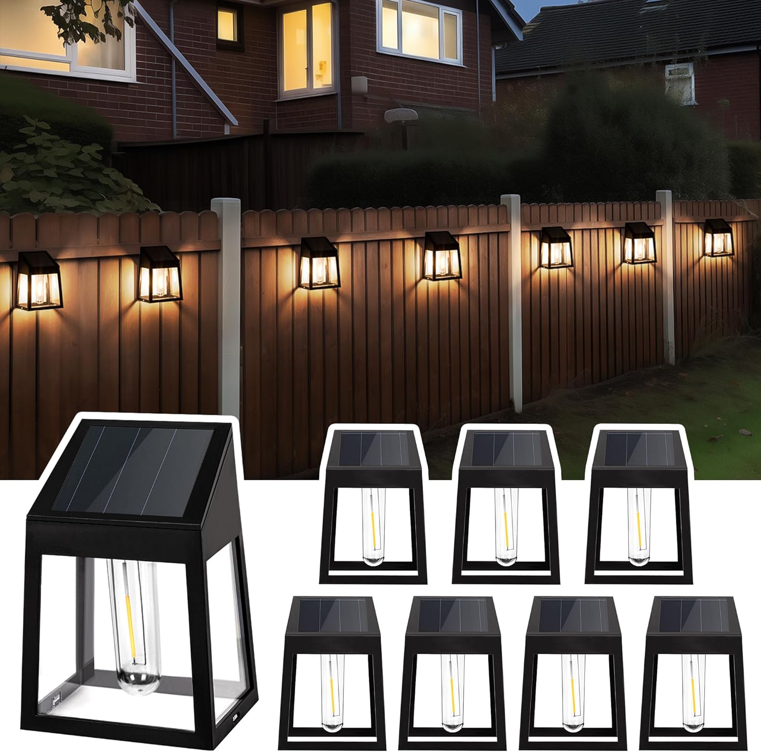 Wodoodporne lampy solarne zewnętrzne, zestaw 8 lamp solarnych do ogrodzenia, ciepła biel, dekoracja na patio