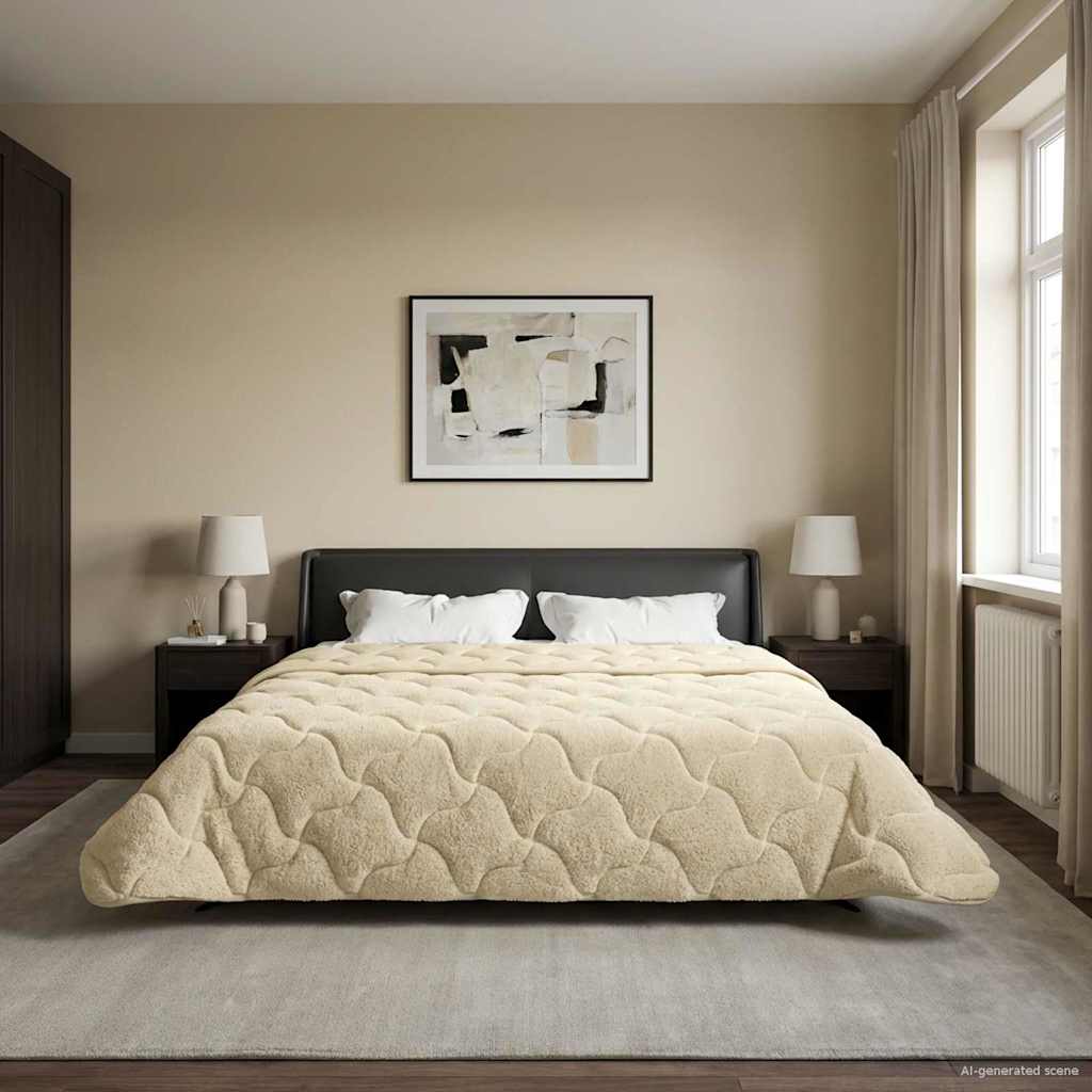 Zimowa Kołdra Kremowy 240 x 260 cm Mikrofibra i Fleece Teddy vidaXL