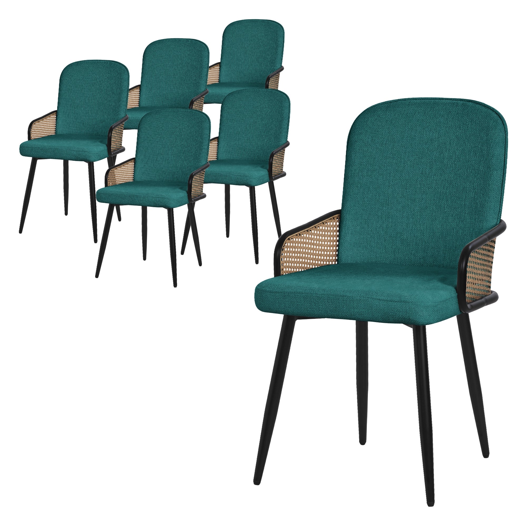 ML-Design zestaw 6 krzeseł tapicerowanych benzyna do jadalni i kuchni ergonomiczne z podłokietnikami imitacja rattanu metalowe nogi komfortowe