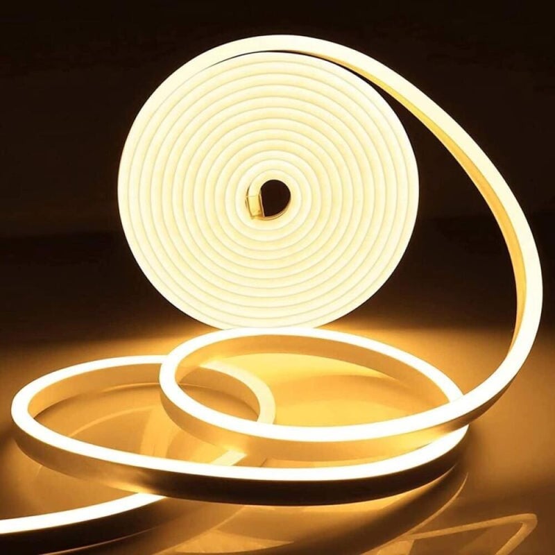 Taśma świetlna LED 12 V, ciepła biel, 5 metrów, IP65 – elastyczna i konfigurowalna – 600 diod LED – adapter nie jest dołączony