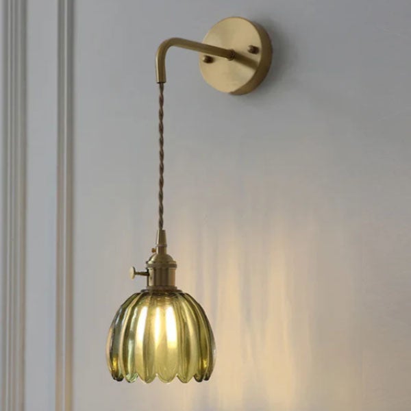 Nowoczesny kinkiet w kształcie zielonych kwiatów, 220 V, E27, lampa szklana z ciepłym światłem, lampka nocna, regulowany łańcuch 70 cm - 4 W