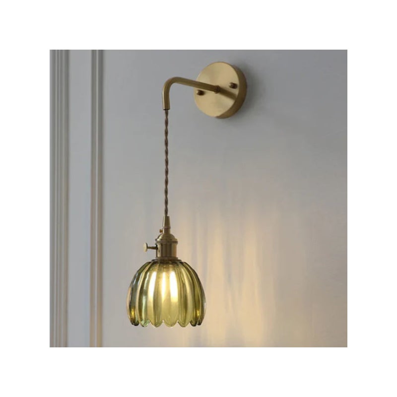 Kinkiet Kwiat Zielony, Lampa Wisząca, Kinkiet Ścienny Regulowany 70cm, E27, Lampka Nocna do Sypialni - Bez Źródła Światła - 220V