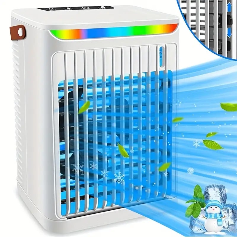Wentylator Klimatyzator Nawilżacz 3 w 1 - 5 Poziomów Wentylacji, Timer, Lampka Nocna RGB i Funkcja Rozpylania - Klimatyzator Osobisty
